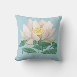 Throw Pillow,"Serene Lotus on Powder Blue" Cushion