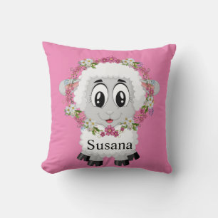Throw Pillow Sheep Floral Pink