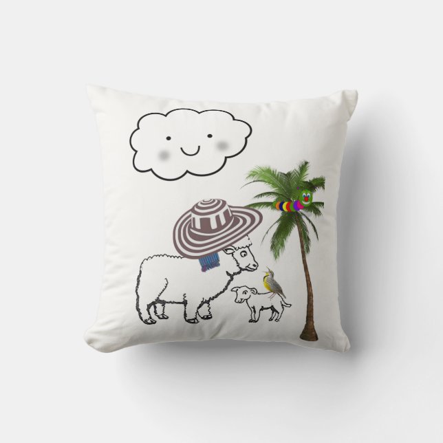 Throw Pillow Sheep Palm Tree (Front)