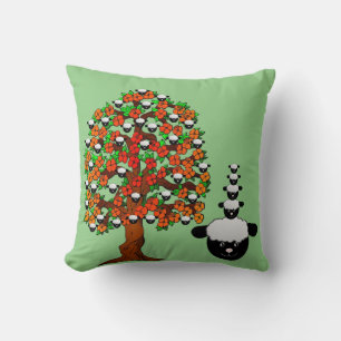 Throw Pillow Sheep Tree Green