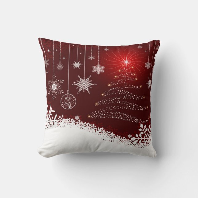 Throw Pillow/Snow Flakes and Christmas Tree Cushion (Front)