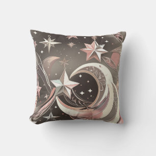 Throw Pillow - Soft Taupe Rose Celestial Moon