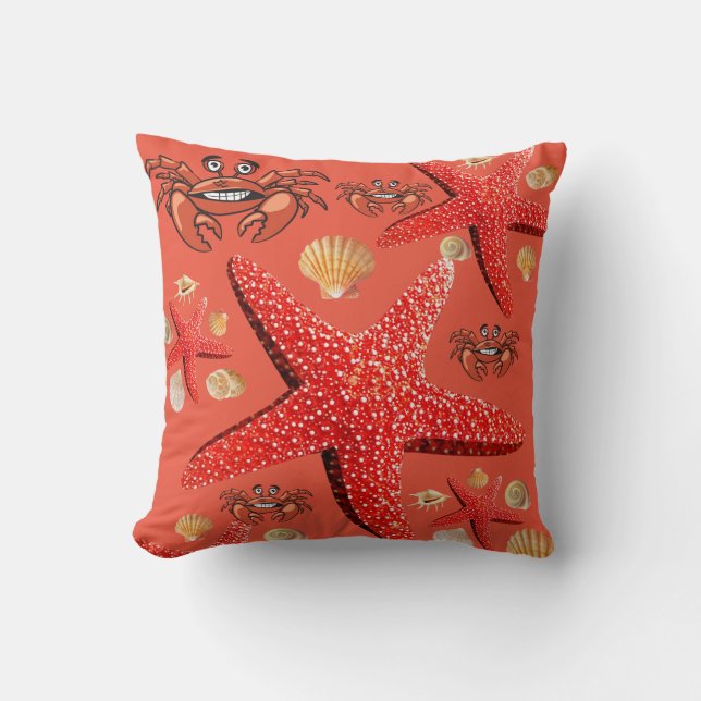 Throw Pillow Starfish Crab Orange (Front)