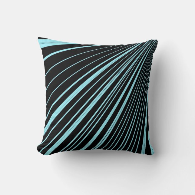 Throw Pillow Stripe Aqua Blue Black (Front)