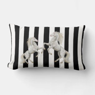 Throw Pillow Stripe Black White Horse