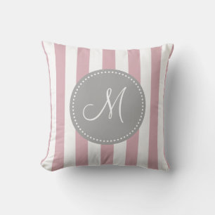 Throw Pillow Striped Pink White Grey Monogram