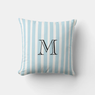 Throw Pillow Striped White Blue Custom Monogram
