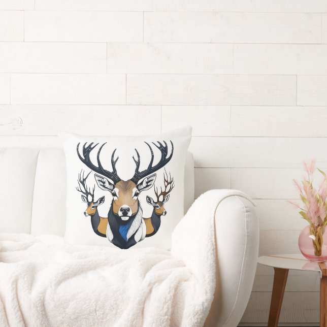 Throw pillow TEE 3 Deer graphic white (Couch)