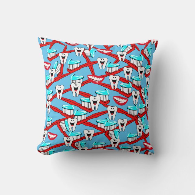 Throw Pillow Teeth Smile Toothbrush Toothpaste (Front)