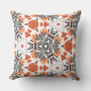 Throw pillow - terracotta & grey floral design
