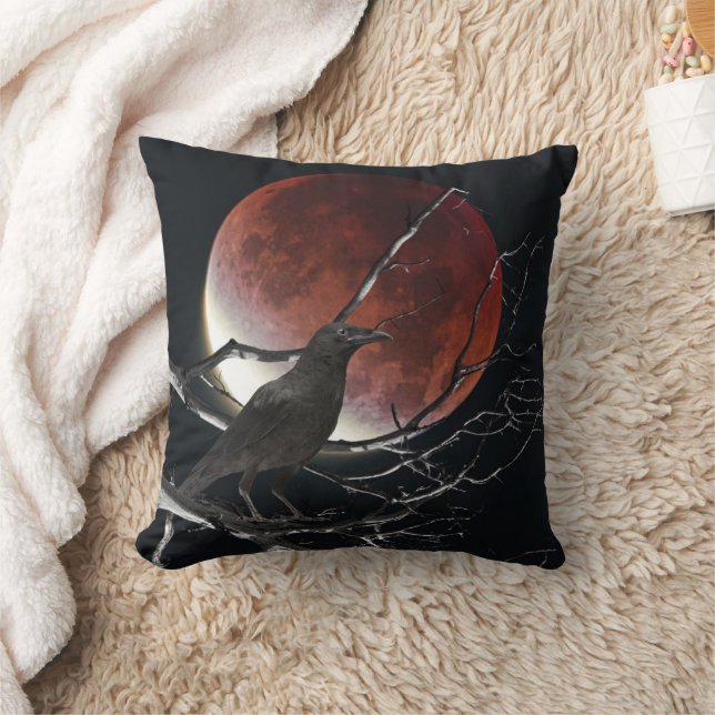 Throw Pillow, The Raven In Red and Black Cushion (Blanket)
