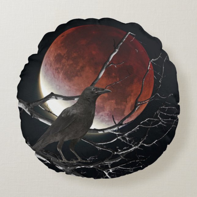 Throw Pillow, The Raven In Red and Black Round Cushion (Front)