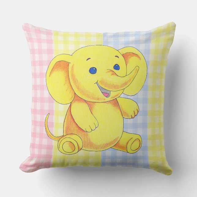 Throw Pillow Toy Elephant Gingham (Front)