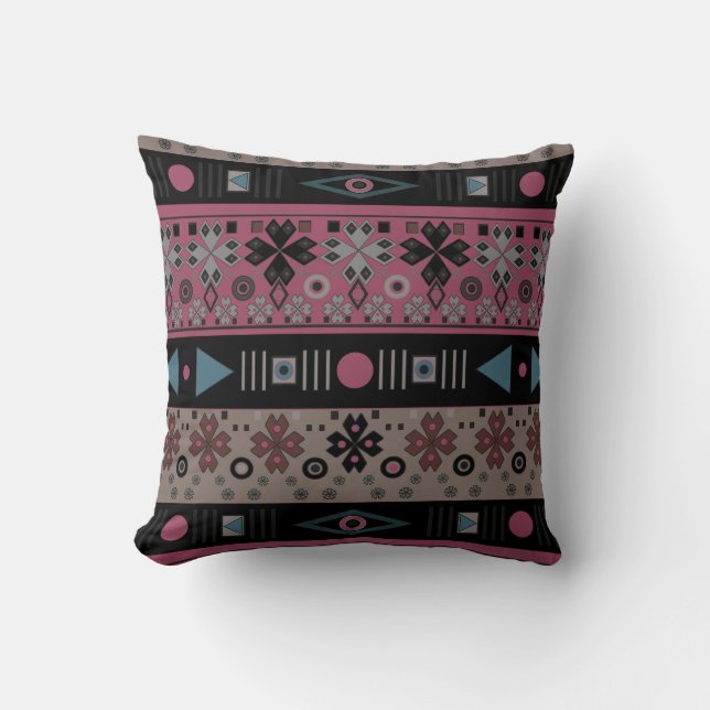 Throw Pillow Tribal ethno traditional geometrical  (Front)