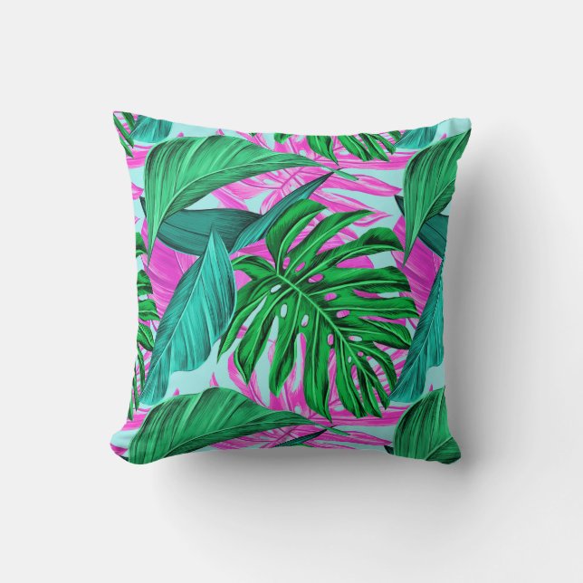 Throw Pillow-Tropical Leaves Cushion (Front)