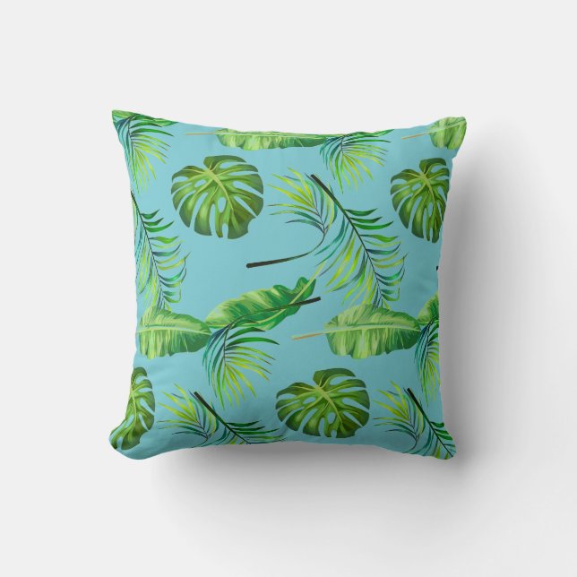 Throw Pillow-Tropical Leaves Cushion (Front)
