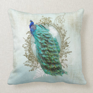 Throw Pillow Turquoise Shabby Peacock vintage