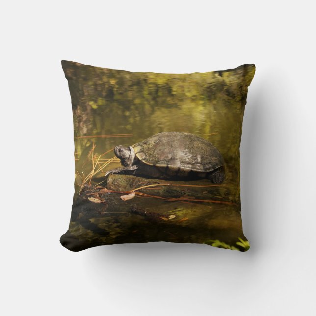 Throw Pillow - Turtle on Log in Pond (Front)