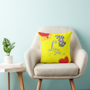 Throw Pillow Valentine's Day Bunny Rabbit Hearts