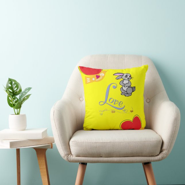 Throw Pillow Valentine's Day Bunny Rabbit Hearts (Chair)
