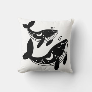 Throw Pillow - Whales, Mystical, Black & White