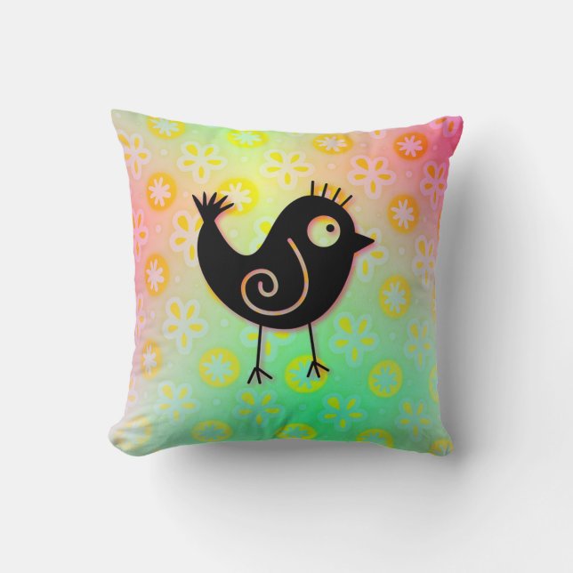 Throw Pillow/Whimsical Bird Cushion (Front)
