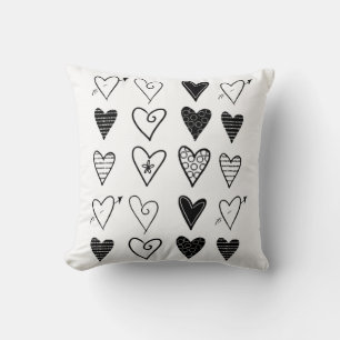 Throw Pillow  White and Black Hearts