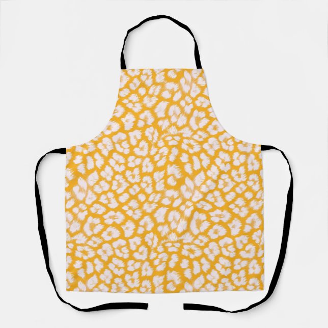 Throw Pillow White yellow abstract leopard print Apron (Front)