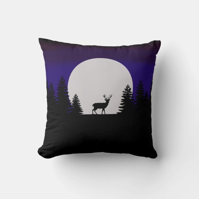 Throw Pillow Winter Moon with Deer (Front)