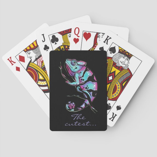 Throw Pillow with a cute chameleon design. Playing Cards (Back)