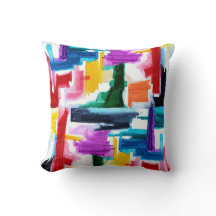 Throw pillow with abstract multi-colour watercolor