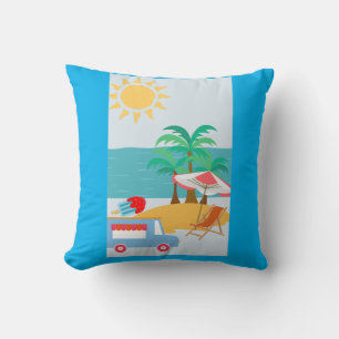 Throw Pillow with Beach and popsicle