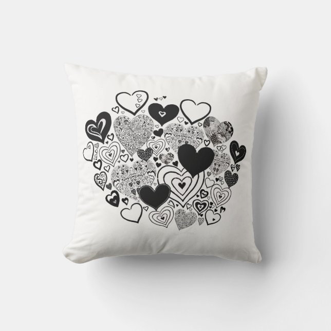 Throw pillow with black and white heart detail (Front)