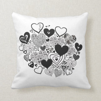 Throw pillow with black and white heart detail