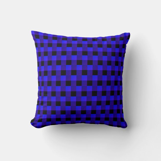 Throw Pillow with Blue and Black Check (Front)