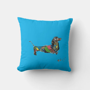 Throw Pillow with Colourful Dachshund