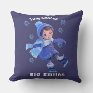 Throw Pillow with Cute Little Cartoon Skating Girl