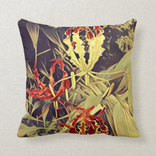 Throw pillow with Flame flower pattern