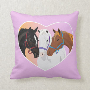 Throw Pillow with Horses in a Heart