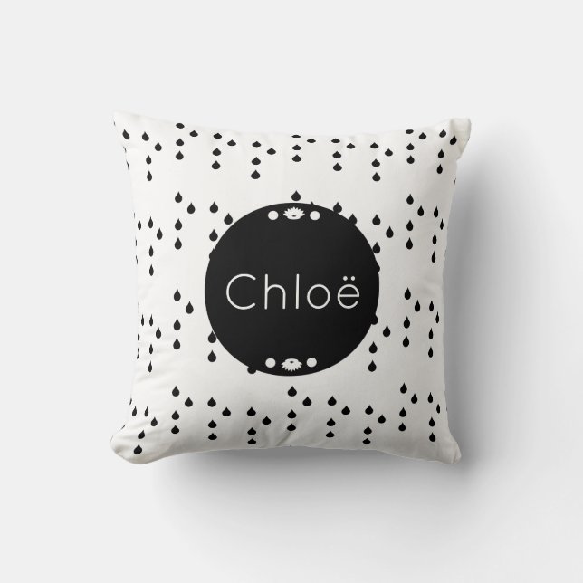 throw pillow with modern raindrops pattern (Front)