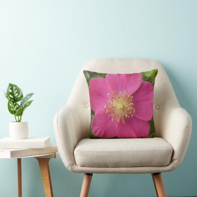 Throw Pillow With Picture Of Bright Pink Rose (Chair)