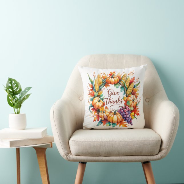 Throw Pillow with Pumpkin and Corn Wreath (Chair)