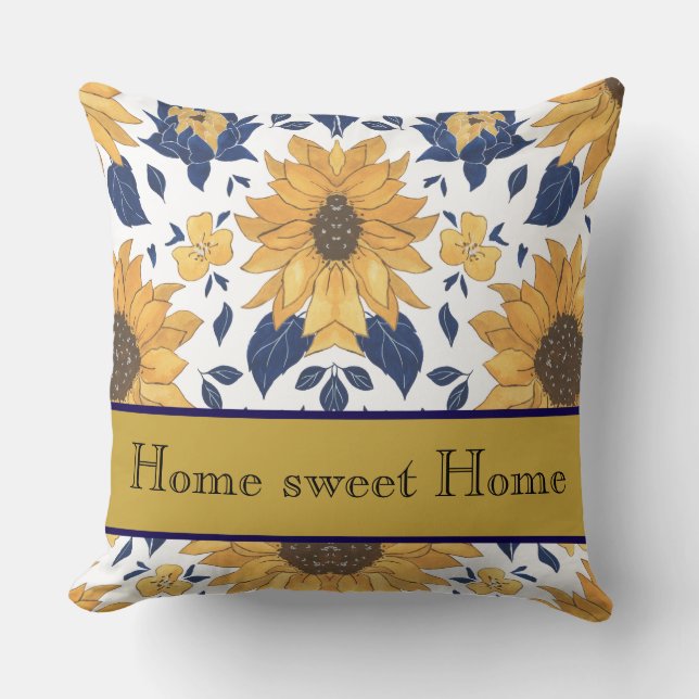 Throw Pillow with sunflowers for warm vibe  (Front)
