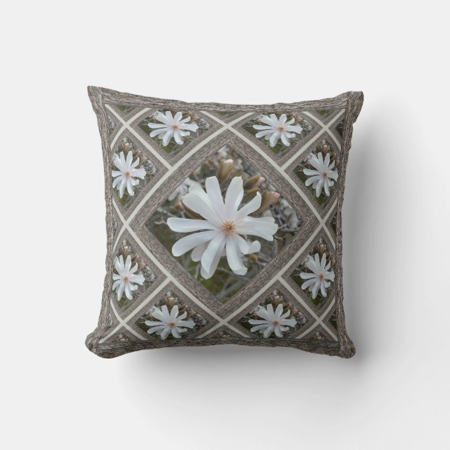 Throw Pillow with White Magnolias (Front)