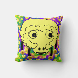 Throw Pillow Yellow Sheep Hearts