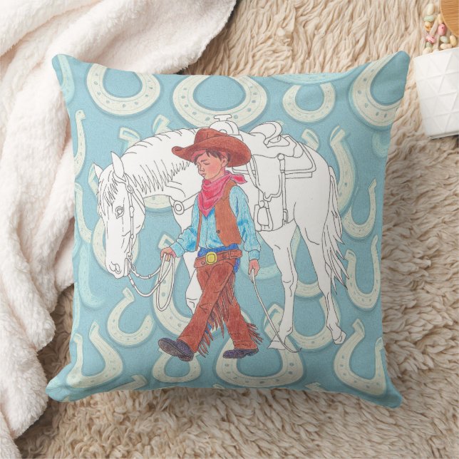 Throw Pillow Young Cowboy and Horse (Blanket)