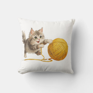 Throw PillowCute Ginger Kitten with Yarn Ball Thro Cushion