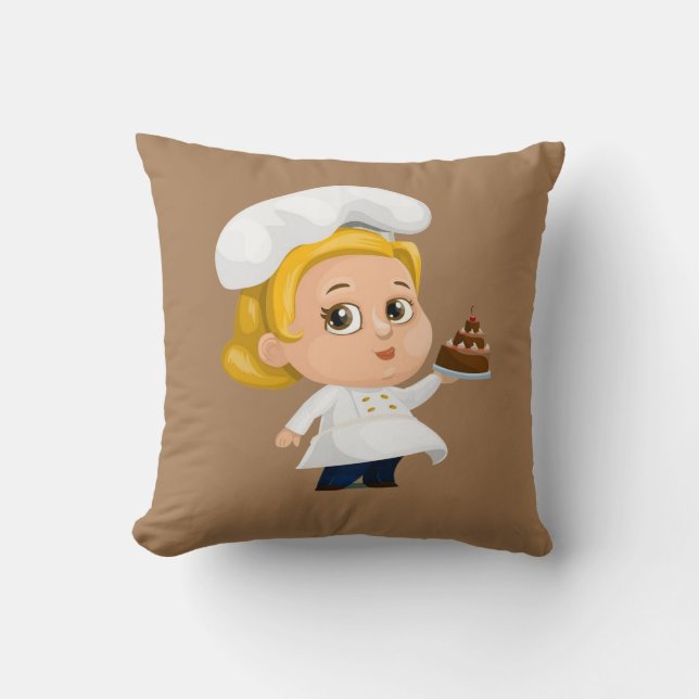 Throw Pillows Beige Chef Cake Bakery (Front)