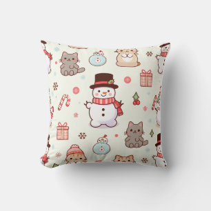 Throw Pillows-cat snowman Cushion