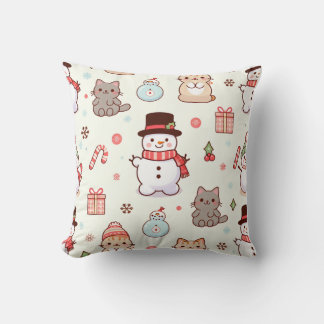 Throw Pillows-cat snowman Cushion